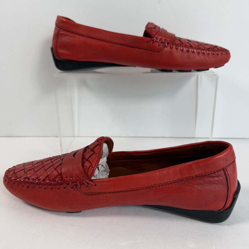 Robert Zur Red Woven Leather Driving Loafers 7.5 Italy Quiet Luxury Preppy - Picture 3 of 9